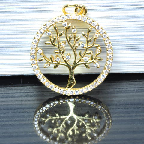 YesBeads Tree of life charms gold plated rhinestone CZ pave copper spacer pendant beads wholesale findings