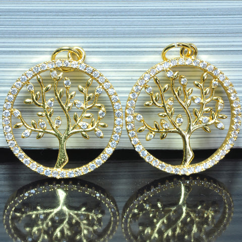 YesBeads Tree of life charms gold plated rhinestone CZ pave copper spacer pendant beads wholesale findings