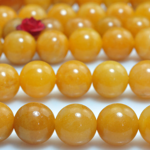 YesBeads natural yellow jade gemstone smooth round loose beads 8mm 15"