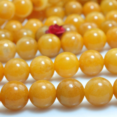 YesBeads natural yellow jade gemstone smooth round loose beads 8mm 15"