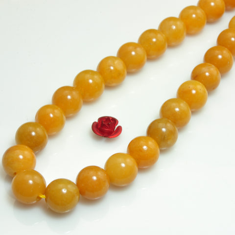 YesBeads natural yellow jade gemstone smooth round loose beads 8mm 15"