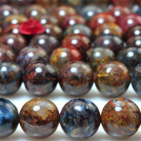 YesBeads Natural Pietersite gemstone smooth round loose beads brown stone wholesale jewelry making bracelet design 15"