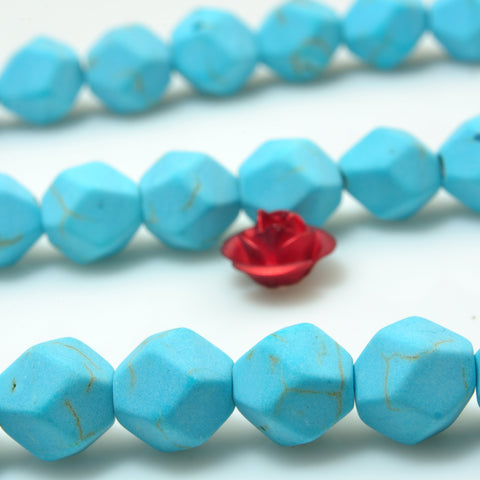 Blue Turquoise star cut faceted matte nugget beads gemstone wholesale jewelry making bracelect necklace diy