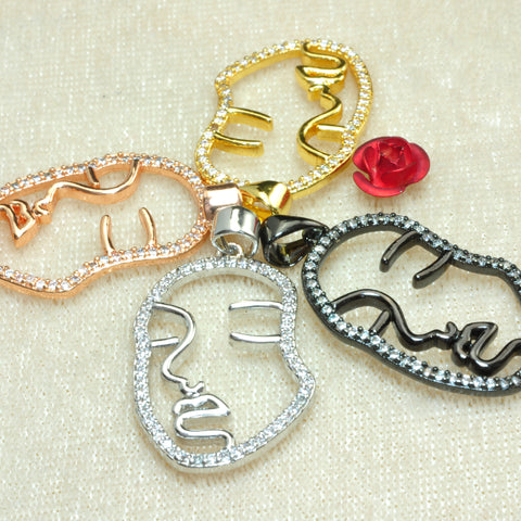 YesBeads Face charms electroplated cz pave rhinestone copper spacer pendant beads wholesale findings
