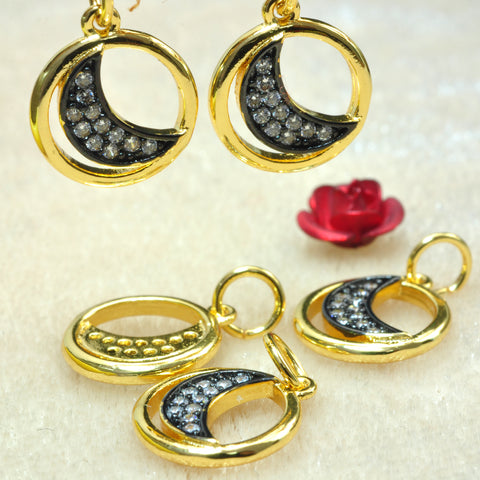 YesBeads Ring with Moon Charms gold plated copper spacer cz pave rhinestone pendant beads wholesale findings