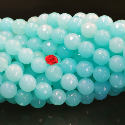 YesBeads Green Jade faceted round loose beads wholesale gemstone jewelry 15"