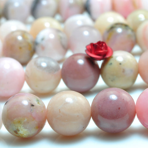 YesBeads Natural Pink Opal gemstone smooth round loose beads wholesale jewelry making 15"
