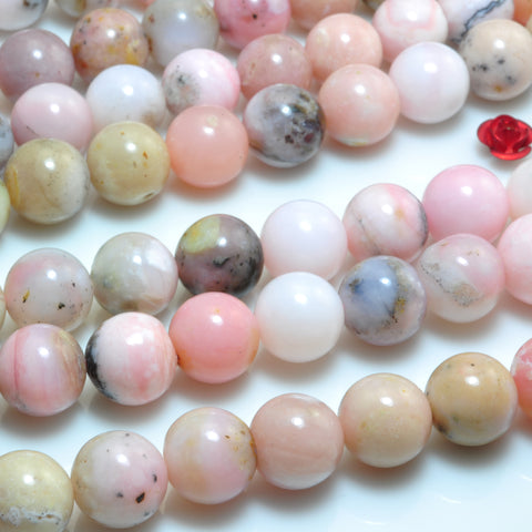 YesBeads Natural Pink Opal gemstone smooth round loose beads wholesale jewelry making 15"
