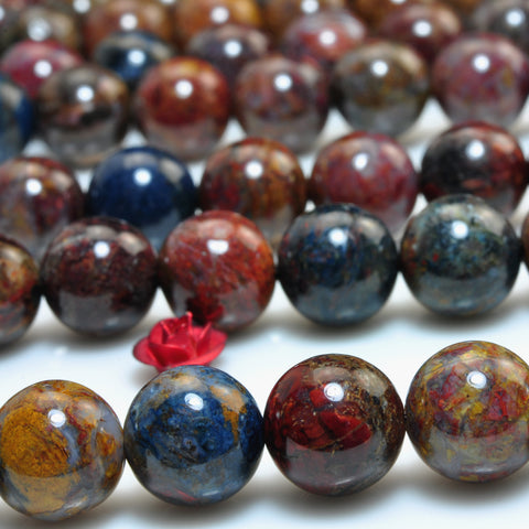 YesBeads Natural Pietersite gemstone smooth round loose beads brown stone wholesale jewelry making bracelet design 15"