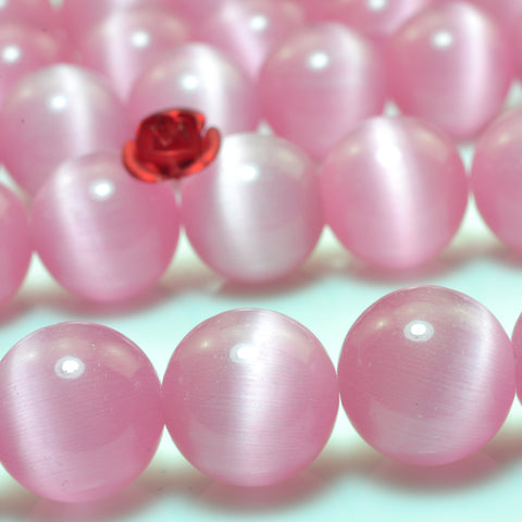 YesBeads Pink Cat Eye smooth round Synthetic beads chatoyant cat eyes wholesale jewelry making 15"