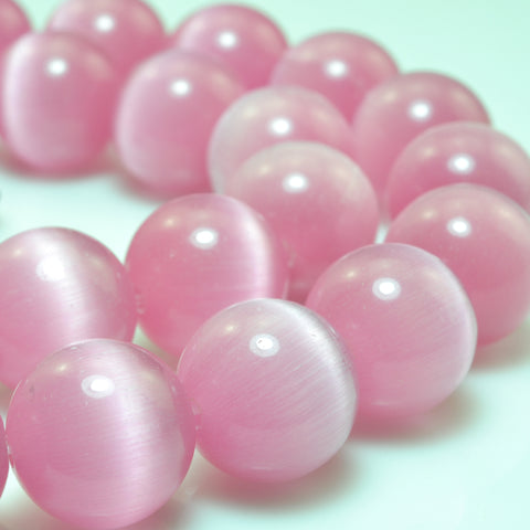 YesBeads Pink Cat Eye smooth round Synthetic beads chatoyant cat eyes wholesale jewelry making 15"