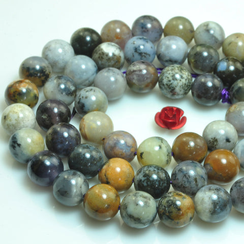 YesBeads Natural amethyst sage dendritic opal smooth round loose beads gemstone wholesale jewelry making 15"