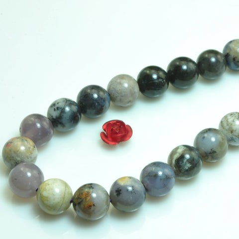 YesBeads Natural amethyst sage dendritic opal smooth round loose beads gemstone wholesale jewelry making 15"