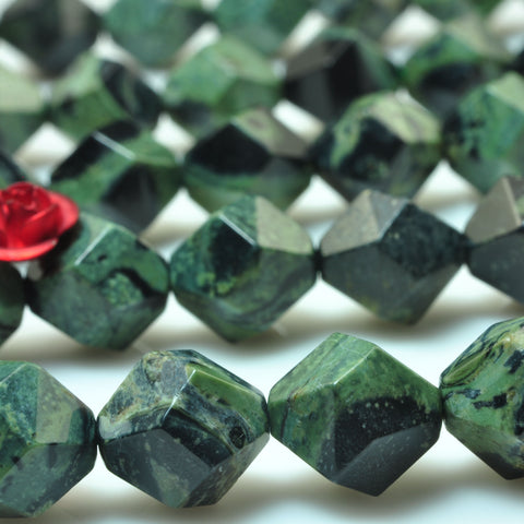 YesBeads natural dark green Kambaba jasper faceted star cut nugget beads wholesale gemstone 15''