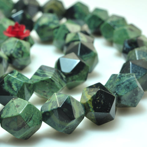 YesBeads natural dark green Kambaba jasper faceted star cut nugget beads wholesale gemstone 15''