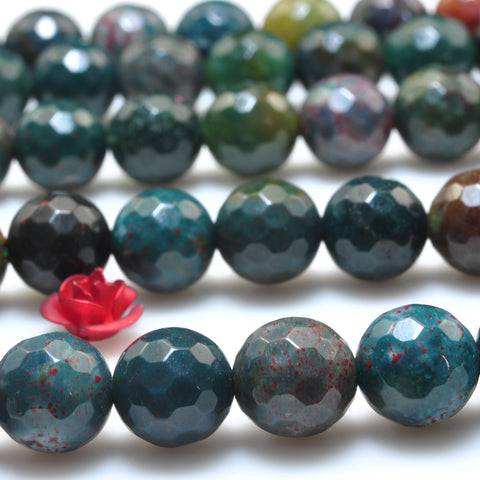 YesBeads Natural Bloodstone Heliotrope green gemstone faceted round beads 8mm 15"
