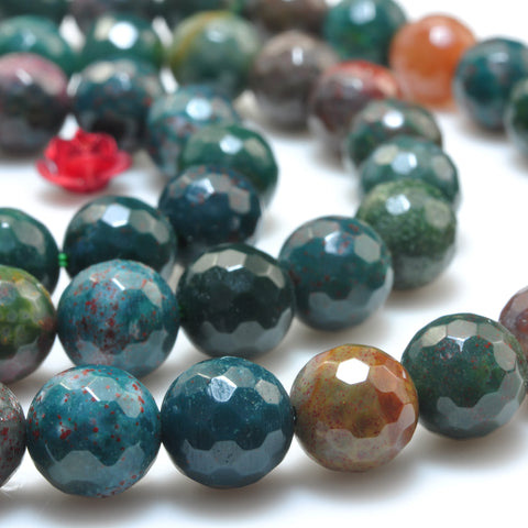 YesBeads Natural Bloodstone Heliotrope green gemstone faceted round beads 8mm 15"
