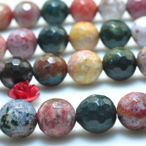 YesBeads Natural Ocean Jasper faceted round beads stone wholesale gemstone 15"