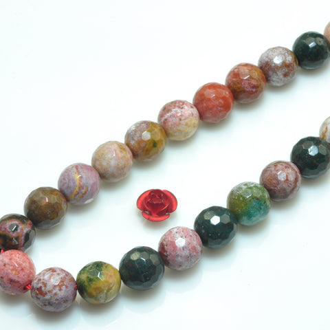 YesBeads Natural Ocean Jasper faceted round beads stone wholesale gemstone 15"