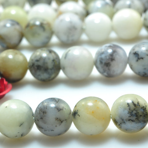 YesBeads Natural Peruvian Moss Opal smooth round beads gemstone wholesale jewelry making 15"