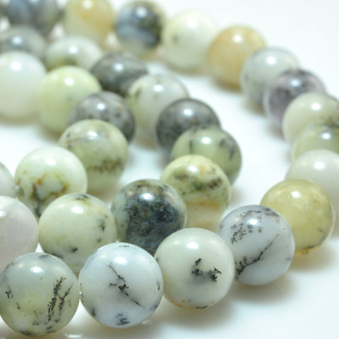 YesBeads Natural Peruvian Moss Opal smooth round beads gemstone wholesale jewelry making 15"