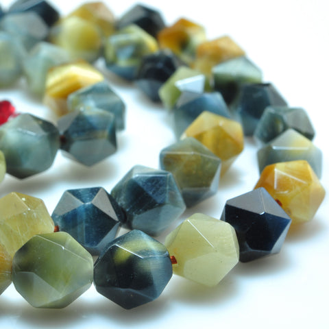 YesBeads Natural Golden Blue Tiger Eye Faceted Star cut nugget beads wholesale gemstone jewelry 15''