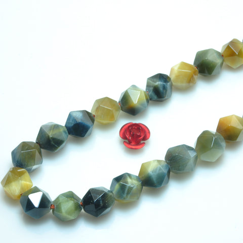 YesBeads Natural Golden Blue Tiger Eye Faceted Star cut nugget beads wholesale gemstone jewelry 15''