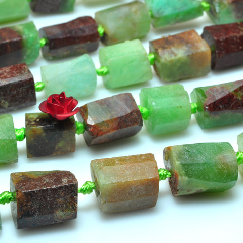 YesBeads Natural Chrysoprase Australian jade faceted matte nugget tube beads 15"