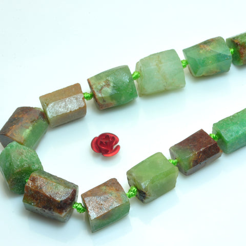 YesBeads Natural Chrysoprase Australian jade faceted matte nugget tube beads 15"