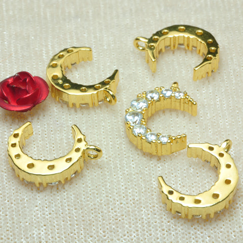 YesBeads Moon Charms gold plated CZ pave rhinestone copper spacer pendant beads wholesale findings