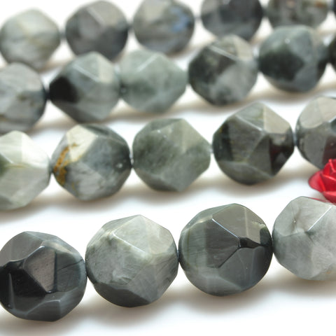 YesBeads natural eagle eye hawk eye star cut faceted beads gemstone 10mm 15"
