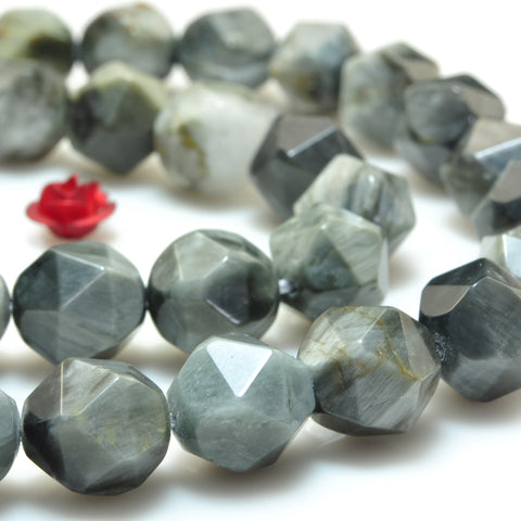 YesBeads natural eagle eye hawk eye star cut faceted beads gemstone 10mm 15"