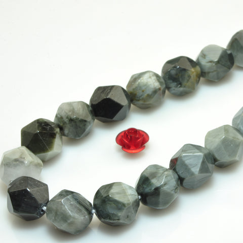 YesBeads natural eagle eye hawk eye star cut faceted beads gemstone 10mm 15"