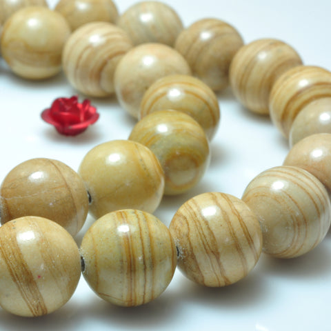 YesBeads Yellow Banded Jasper smooth round beads gemstone wholesale jewelry 15"