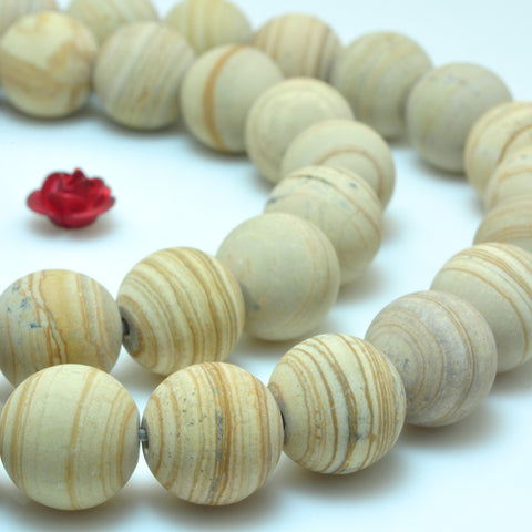 YesBeads Yellow Banded Jasper matte round beads gemstone wholesale jewelry 15"