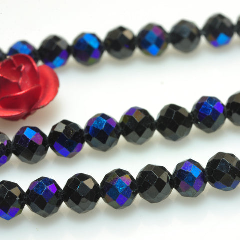 YesBeads Titanium Black Spinel faceted round loose beads gemstone wholesale jewelry 15"
