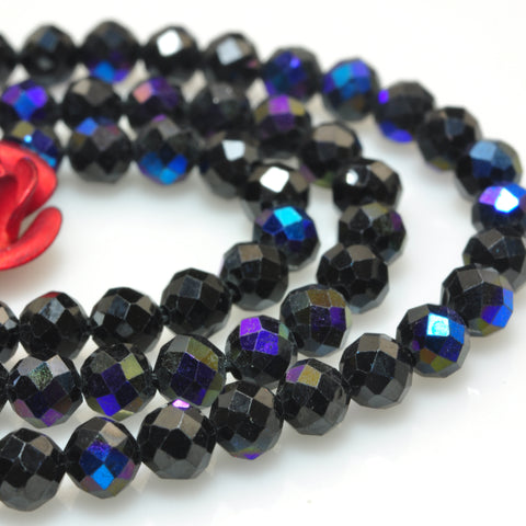 YesBeads Titanium Black Spinel faceted round loose beads gemstone wholesale jewelry 15"