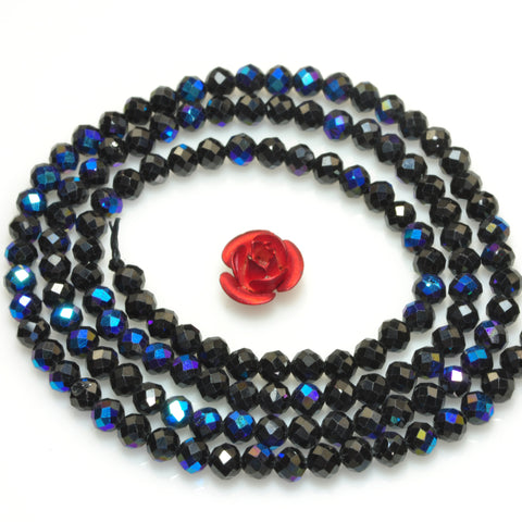 YesBeads Titanium Black Spinel faceted round loose beads gemstone wholesale jewelry 15"