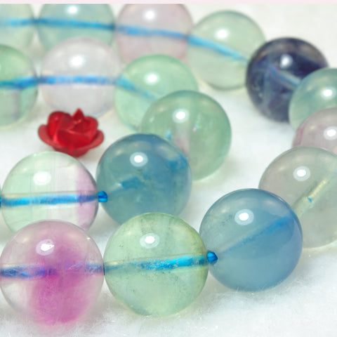 YesBeads Natural Fluorite gemstone smooth round loose beads rainbow fluorite wholesale jewelry making 15"