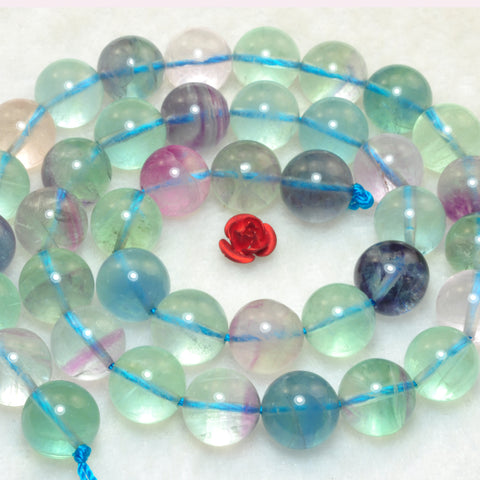 YesBeads Natural Fluorite gemstone smooth round loose beads rainbow fluorite wholesale jewelry making 15"