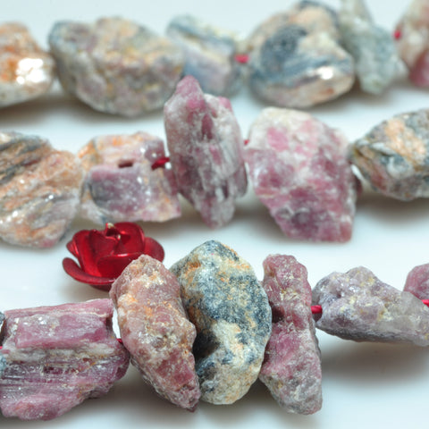 YesBeads natural pink Tourmaline raw gemstone rough nugget chip beads 8-14mm 15"