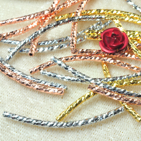 YesBeads 50pcs Copper Curved Tubes electroplated carved connector spacer beads wholesale jewelry findings