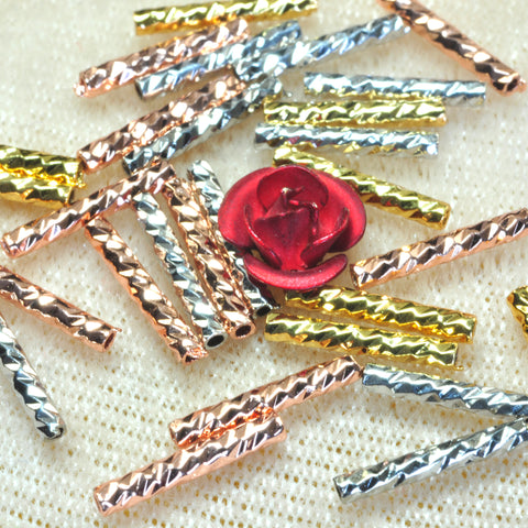 YesBeads 100pcs Copper straight tubes electroplated carved connector spacer tube beads wholesale jewelry findings
