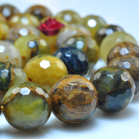 YesBeads Natural Golden Pietersite gemstone faceted round beads wholesale 15"