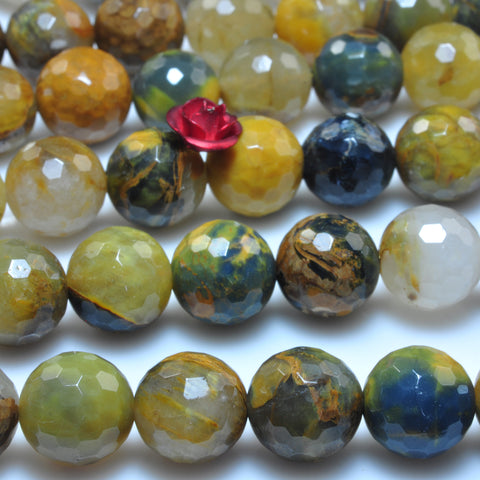 YesBeads Natural Golden Pietersite gemstone faceted round beads wholesale 15"