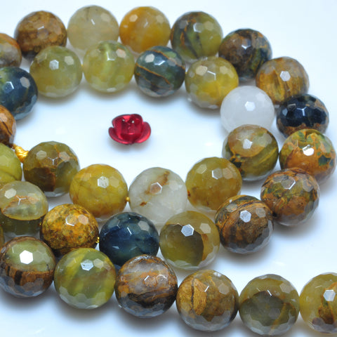 YesBeads Natural Golden Pietersite gemstone faceted round beads wholesale 15"