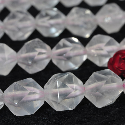 YesBeads Natural Rose Quartz star cut faceted nugget beads gemstone 8mm 15"