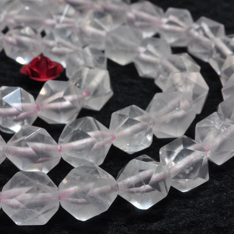 YesBeads Natural Rose Quartz star cut faceted nugget beads gemstone 8mm 15"