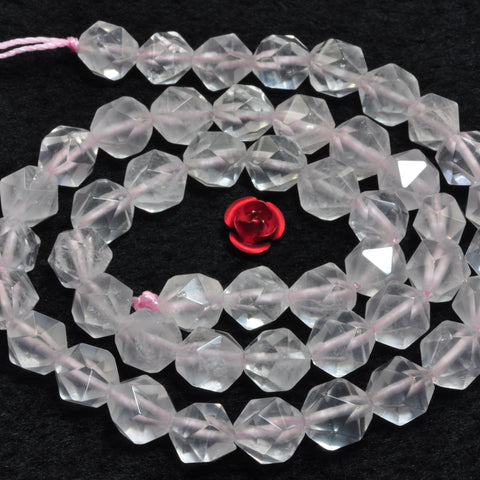YesBeads Natural Rose Quartz star cut faceted nugget beads gemstone 8mm 15"