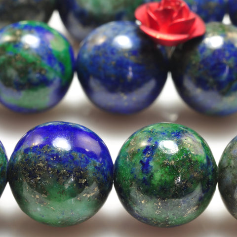 YesBeads Natural Azurite gemstone smooth round loose beads blue green stone wholesale jewelry making 6mm-12mm 15"